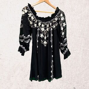 Vintage Collection Black Embellished Ruffled 3/4 Sleeve Blouse